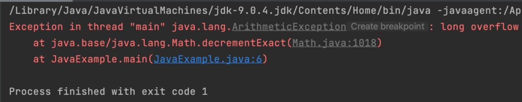 Java Math.decrementExact() example output_4