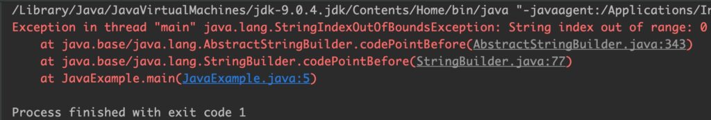 Java StringBuilder codePointBefore() Example Output_3