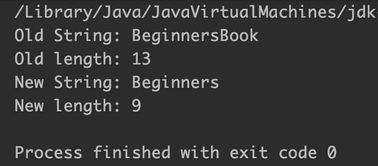 Java StringBuilder setLength() Example Output_1
