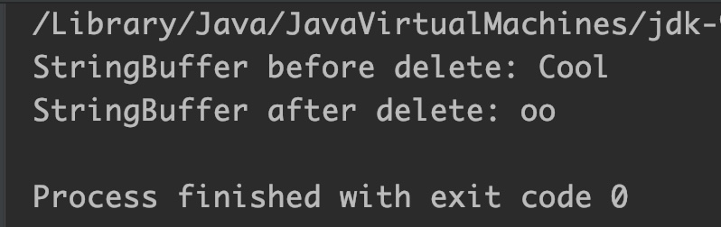 Java StringBuffer deleteCharAt() Example Output_1