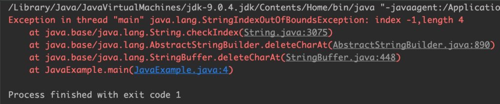 Java StringBuffer deleteCharAt() Example Output_4