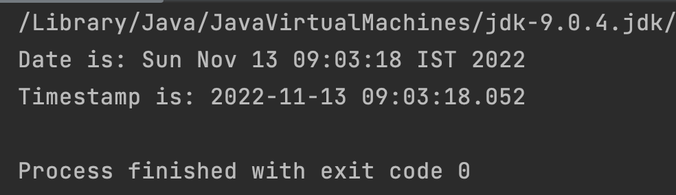 Java Date to Timestamp example Output