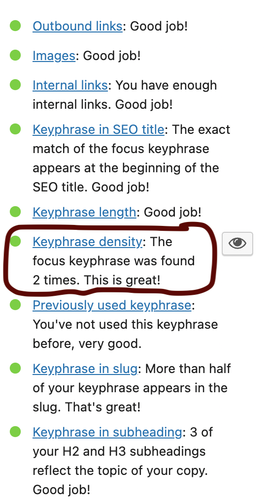 Yoast keyword density